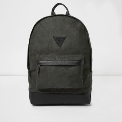 Khaki green faux suede backpack